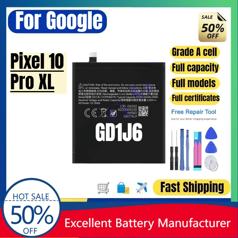 0 Cycle Battery for Google Pixel 10 Pro XL High Quality Replacement Battery Grade A Lithium Polymer Bateria with Tools