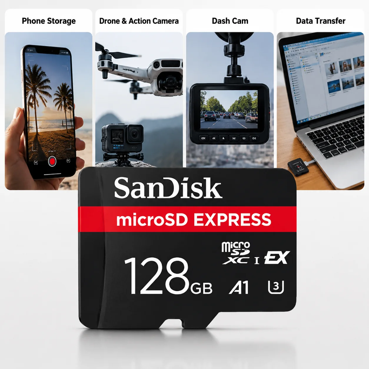 بطاقة ذاكرة SANDISK MicroSD EXPRESS SDXC بسعة 512 جيجابايت و256 جيجابايت و128 جيجابايت، فئة A1، 4K، U3، UHS-I، بطاقات فلاش صغيرة للكاميرا وGoPro وDJI Drone ونينتندو