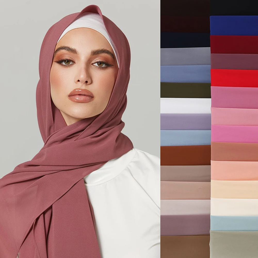 

70*175CM Women Plain Bubble Chiffon Scarf Hijab Wrap Printe Solid Color Shawls Headband Women Muslim Turbans