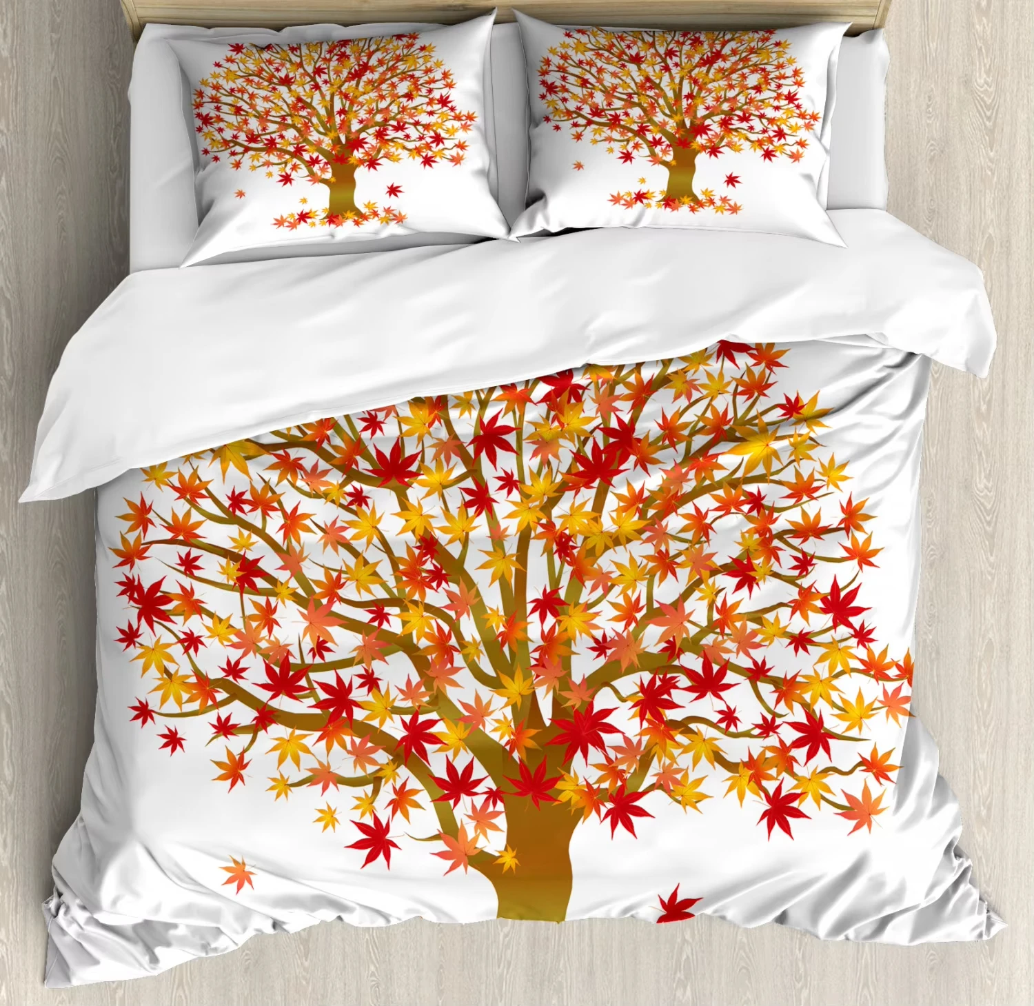 Maple Leaves Duvet Cover Full King Size Nature Botanical Plants Comforter Cover Autumn Maple Tree Bedding Set for Teens Adults
