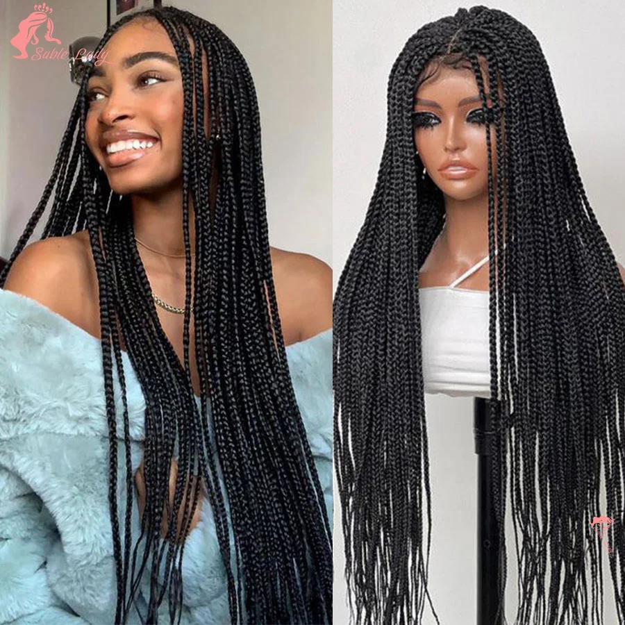 

Long 36Inch Synthetic Full Lace Wig Box Braids Wigs For Black Women Knotless Cornrow Braids With Baby Hair Straight Braided Wig