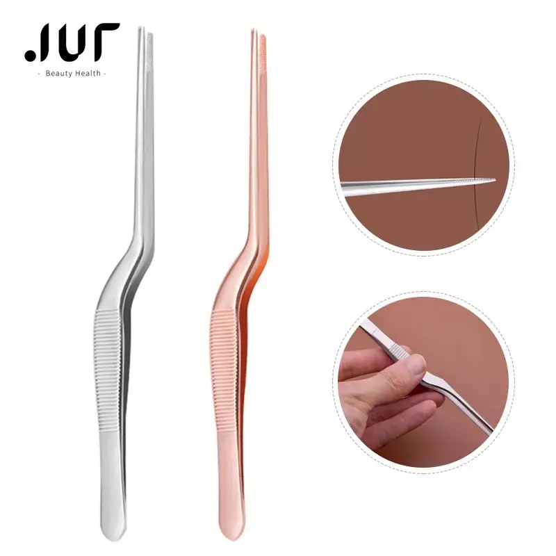 1Pcs Tweezers Atraumatic Forceps Angled Clamp Stainless Steel Tool Curved Tweezer Ear Nose Clip Eyelash Remover Cleaner