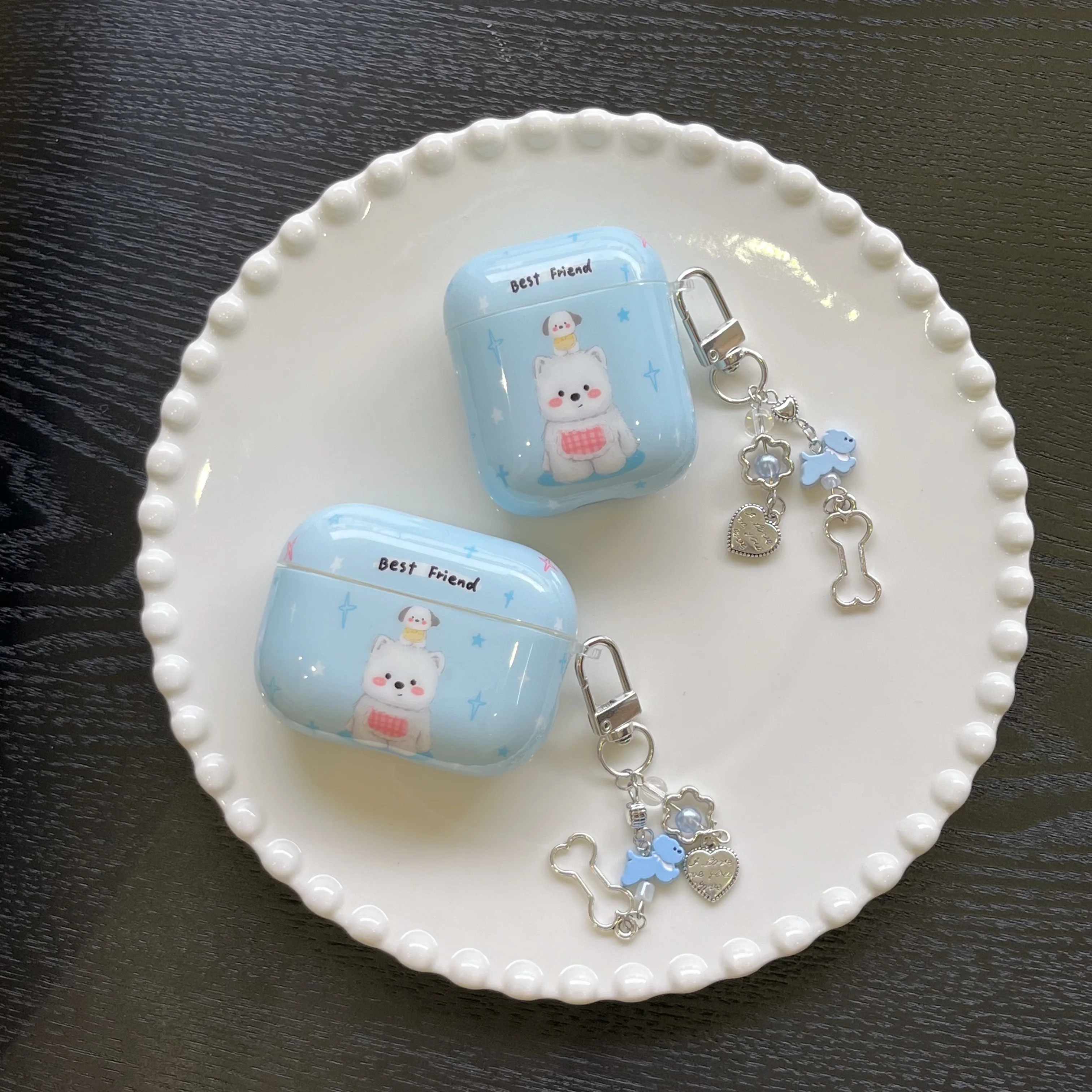 

Blue Cute Puppy IMD Dust-proof Earphone Case with Pendant for Apple Airpods 1,Airpods 2, Pro/pro2 Airpods 3 Airpods 4, New
