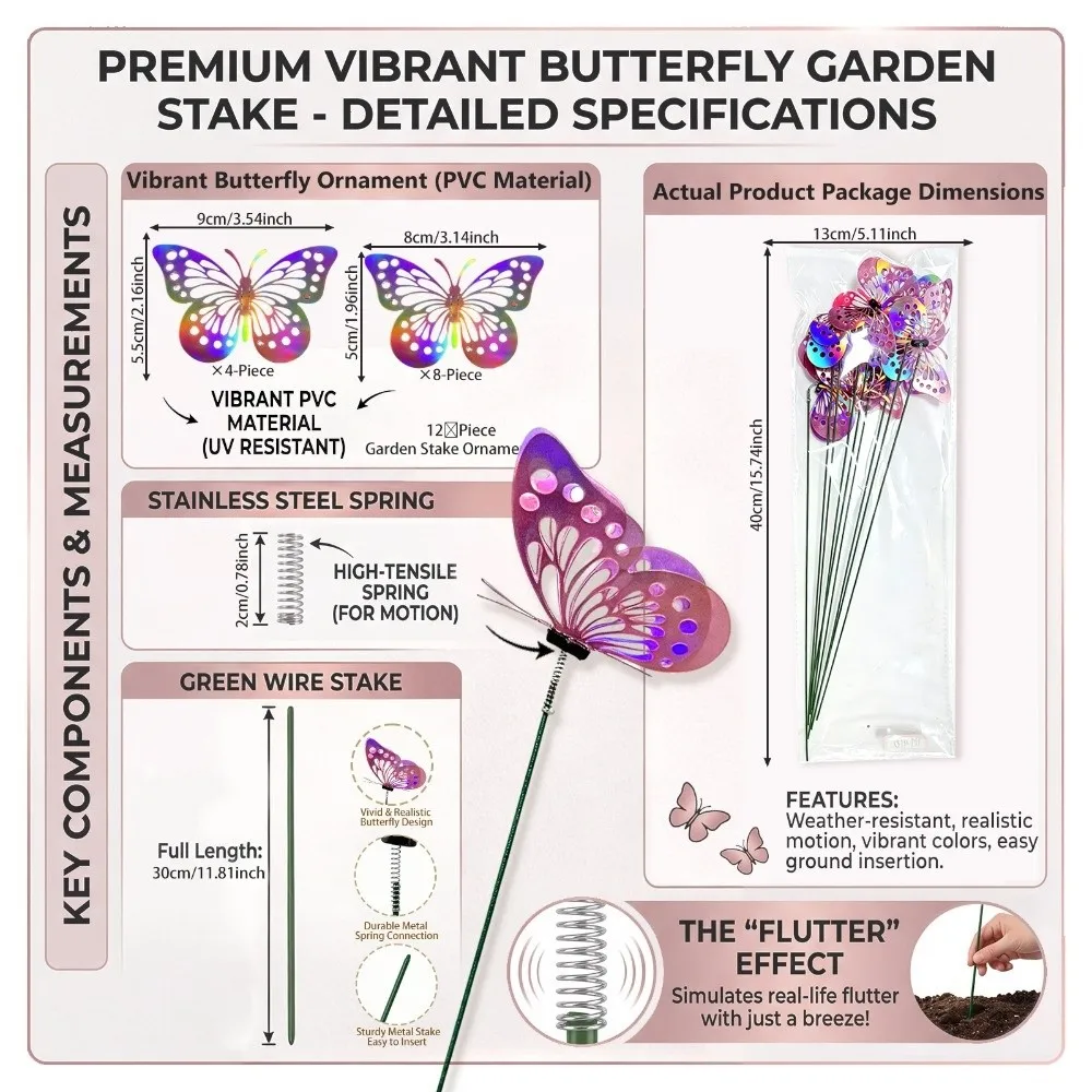 Colorful Butterfly Stakes Lifelike Plant Plug Simulation Butterfly Ornaments Multi-purpose Dreamlike
