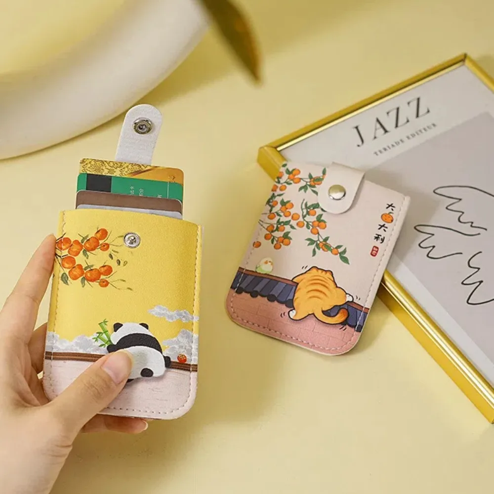 PU Leather Pull Out ID Cards Holder Waterproof Pouch Hasp Multi-Slot Card Bag Candy Colors Chinese Style