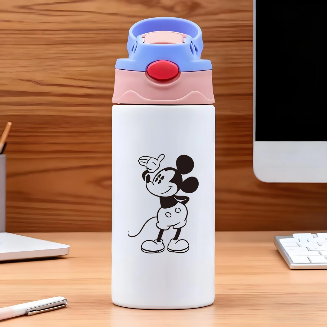 

Disney Classic Vacuum Cup - Mickey Mouse in Black and White Retro Style 304 Stainless Steel Straws Kids Water Cup New Year Gift