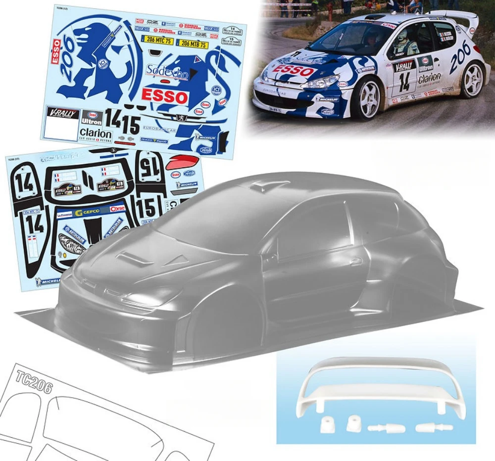 Scale 1/10 Peugeot206 Rally Lexan body sets for RC Rally Car Drift Chassis 237mm Wheelbase