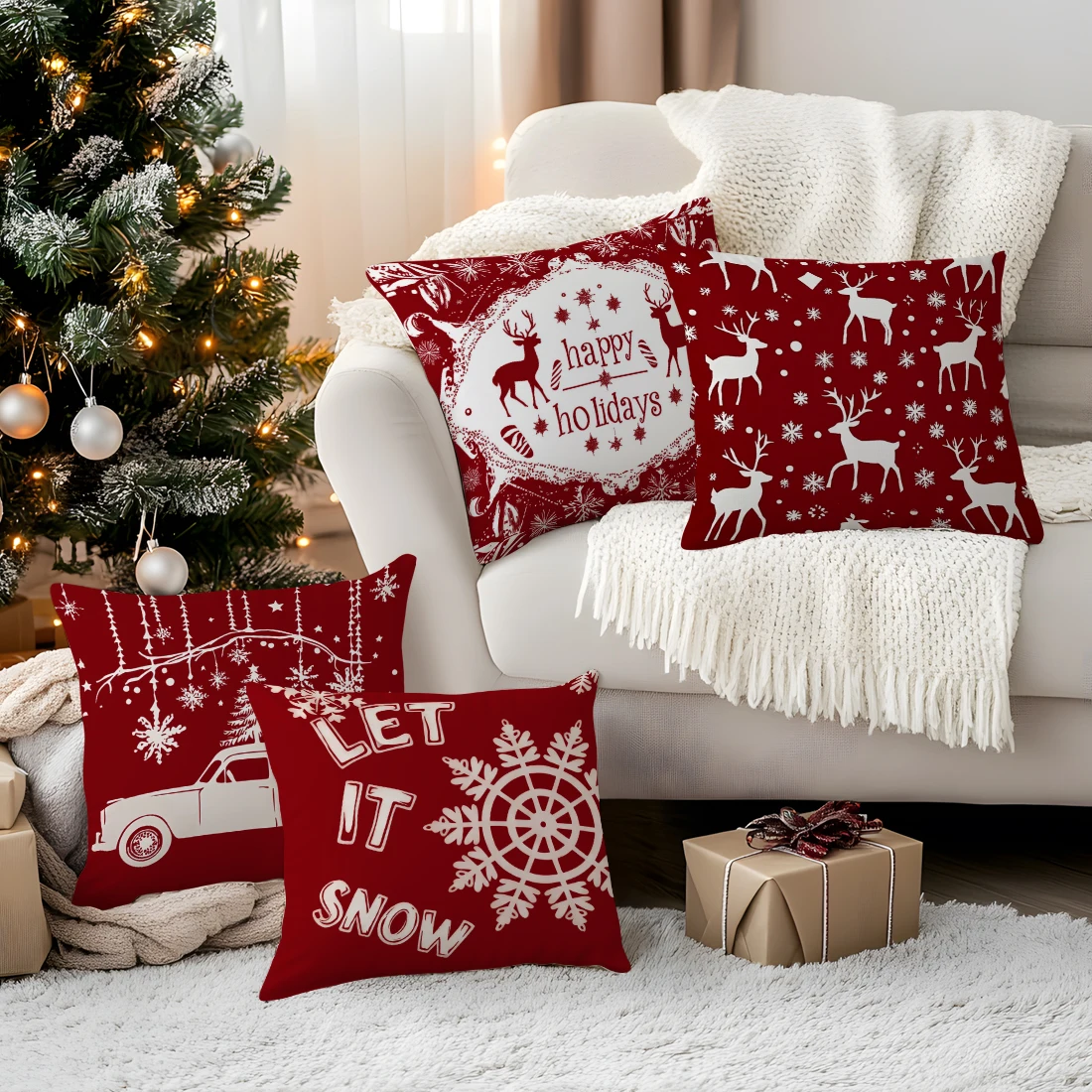 

Retro Minimalist Christmas Pillowcase Printed Polyester 40/45/50cm Throw Pillowcover Decor Sofa Cushion Pillowslip Home Decor