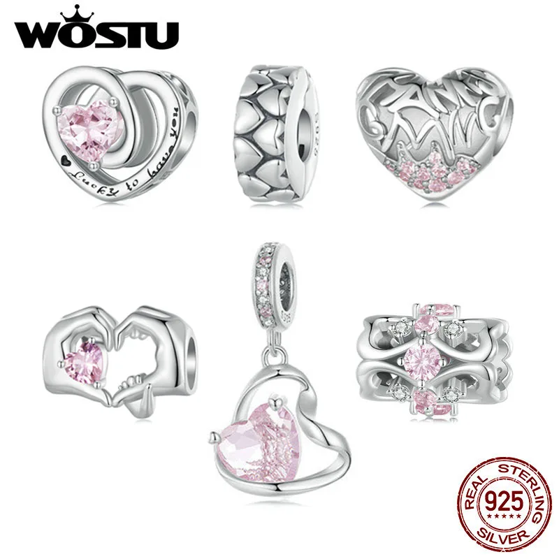 

WOSTU 925 Sterling Silver Grateful Heart Charm Pendant Love Positioning Buckle beads For Women Fit DIY Bracelet Necklace Jewelry