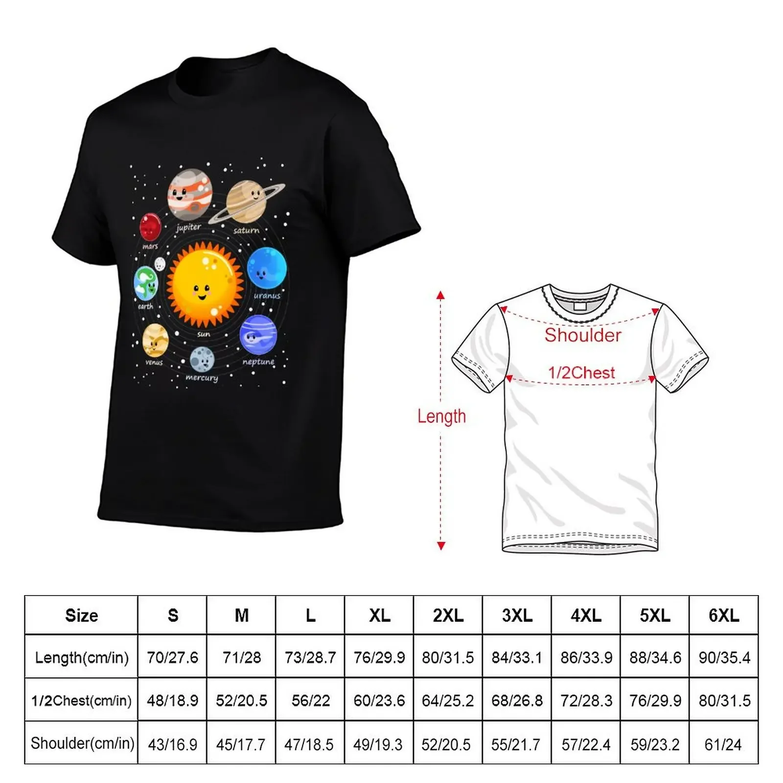 Solar system happy Kawaii style T-Shirt quick drying customs design your own shirts graphic tee mens cotton t shirts