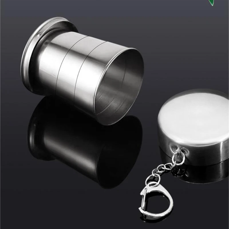 75/140/240ml Stainless Steel Flexible Folding Cup Ourdoor Travel Camping Cup With Keychain Portable Foldable Drinkware