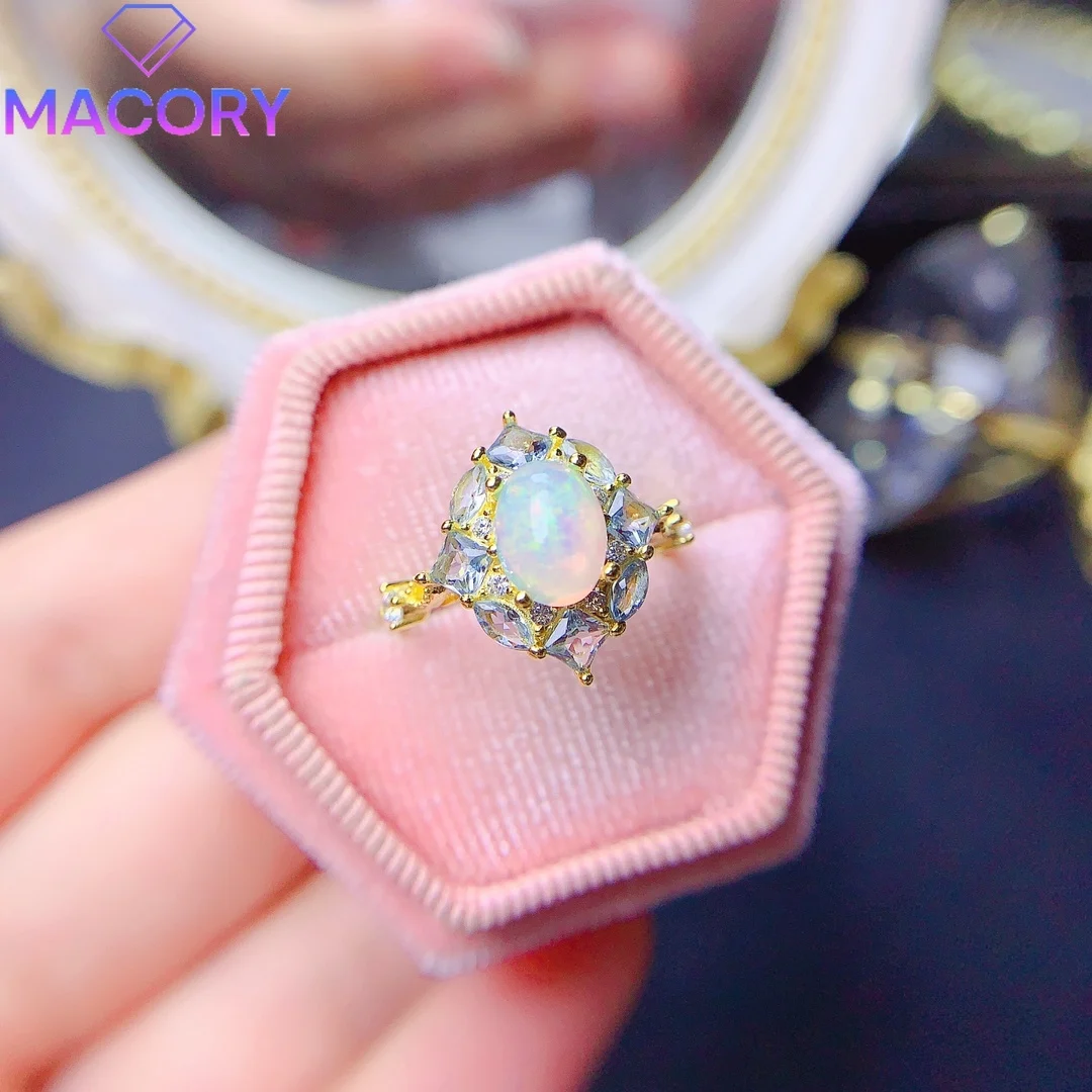 

Sterling silver 925 natural Opal ring engagement ring female luxury Valentine's Day free ring luxury brand replica.