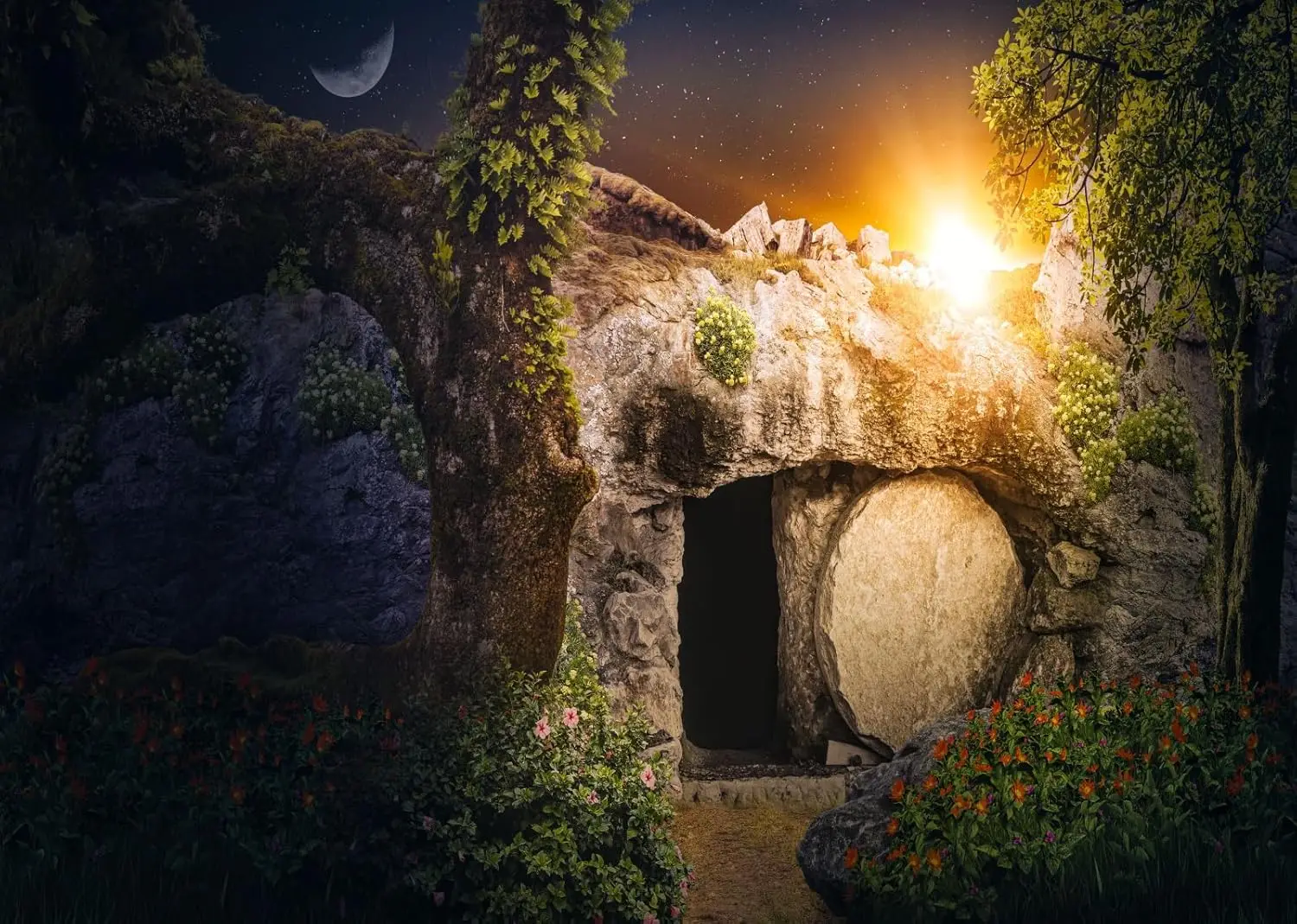 Resurrection of Jesus Christ Empty Tomb He is Risen Christian Easter Party Decor photo background photography backdrop studio