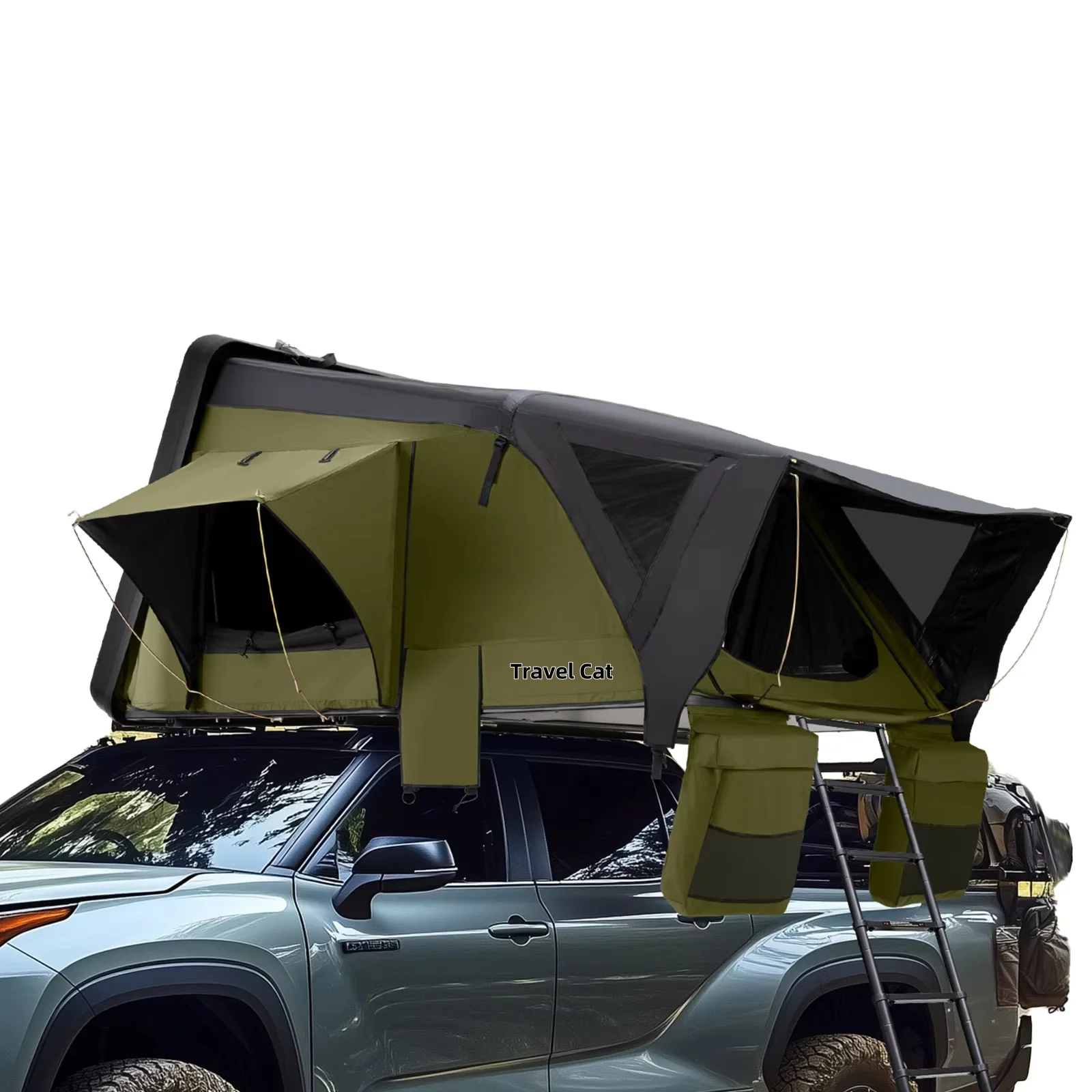 

Outdoor Pop-up Higher Stiffness 420D Ripstop Polyester Oxford Fiberglass 208*209cm Hard Shell 4 Person Hardshell Roof Top Tent