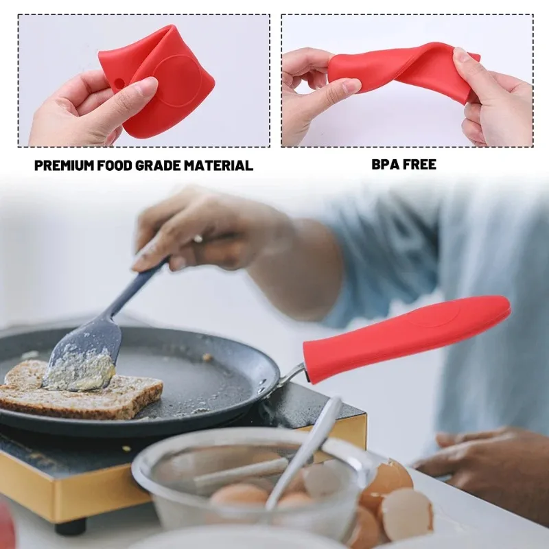 Silicone Hot Handle Holder Heat Resistant Potholder Cookware Parts Handle Cast Iron Skillets Handles Grip Covers Kitchen Gadgets