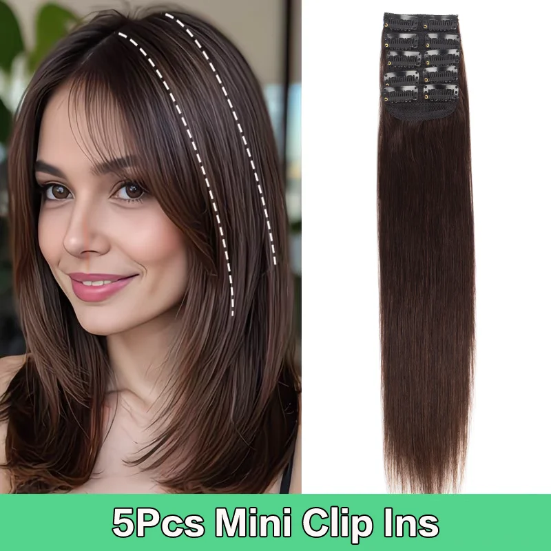 5PCS 5 Clips In Short Hair Extensions Remy Real Human Hair Clip Ins Mini Clip On Hairpin Hairpieces For Women 12-18inch 30-40g