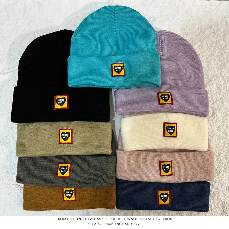 HUMAN MADE Fall Winter Trendy Versatile Knit Beanie, Unisex Outdoor Streetwear Warm Wool Hat
