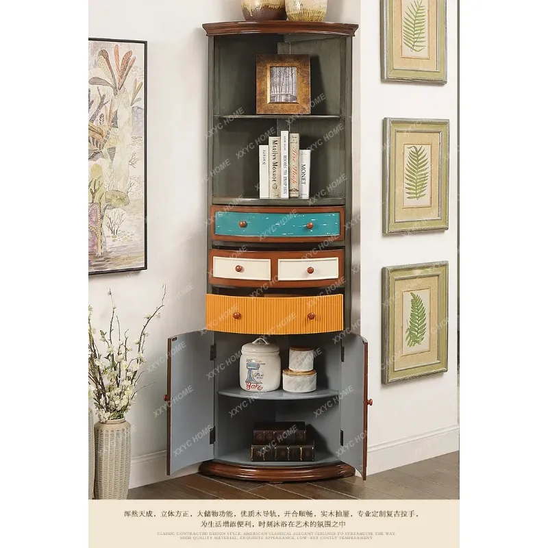 XX Living room triangle cabinet painted against the wall corner cabinet retro living room solid wood corner cabinet