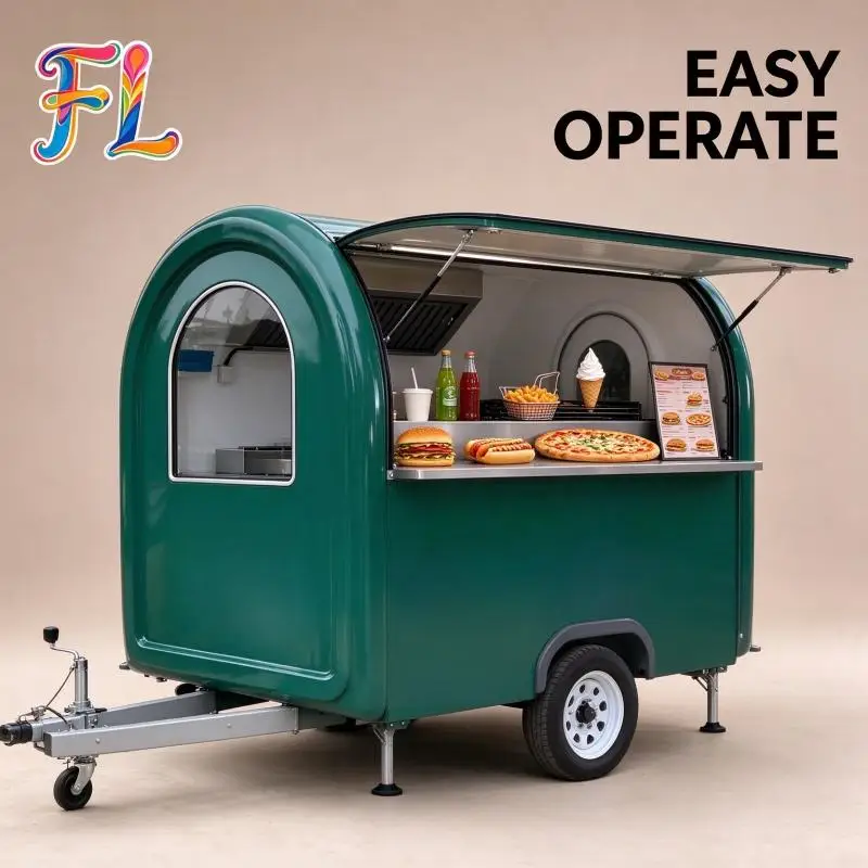Round Food Trailer Mobile Catering Cart Complete Utility Hookup Custom Interior Layout Food Trailer for Pop Up Business