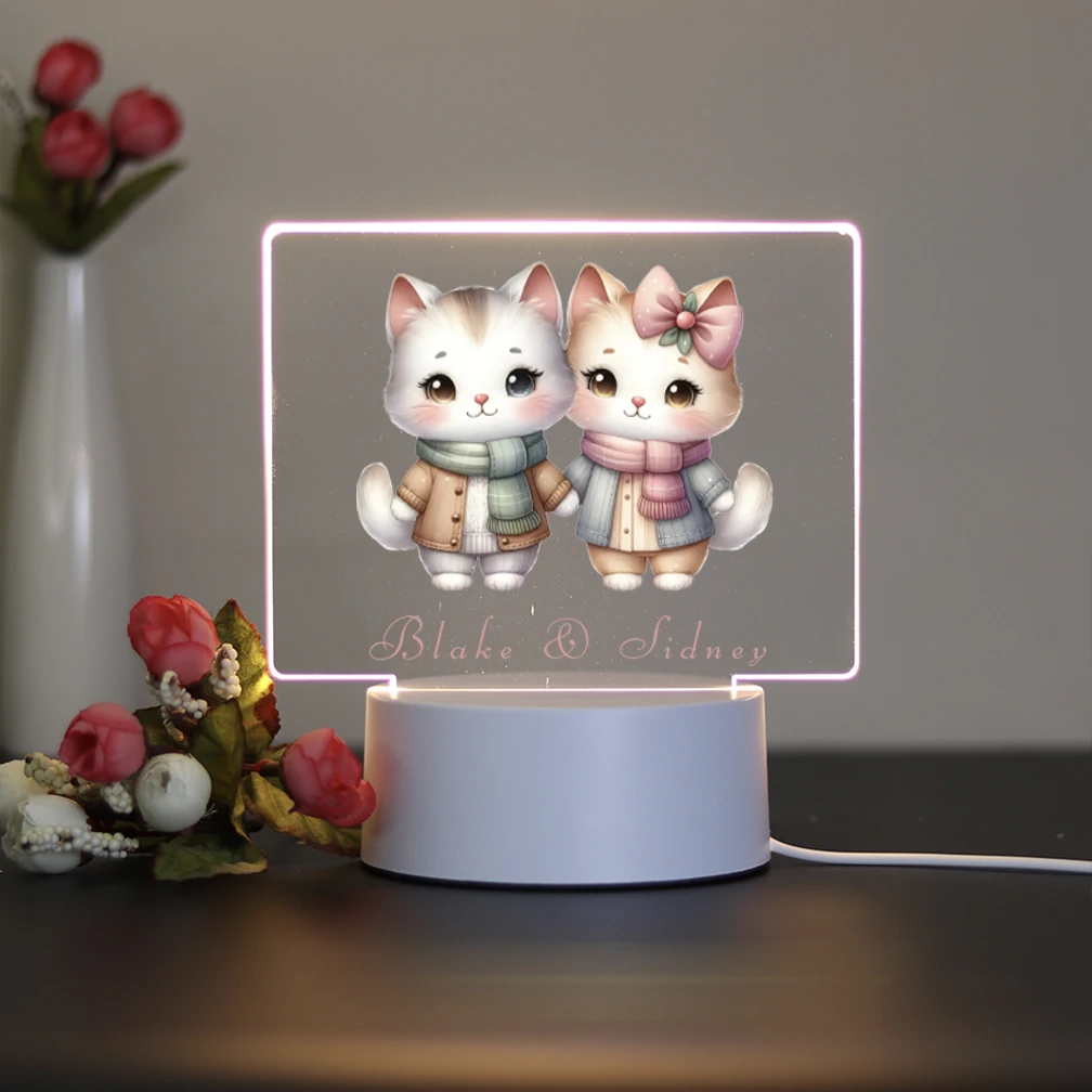 1 USB night light cute kitten Pattern Acrylic LED Night Light 3D Touch LED Night Light Customized Children's Birthday Gifts
