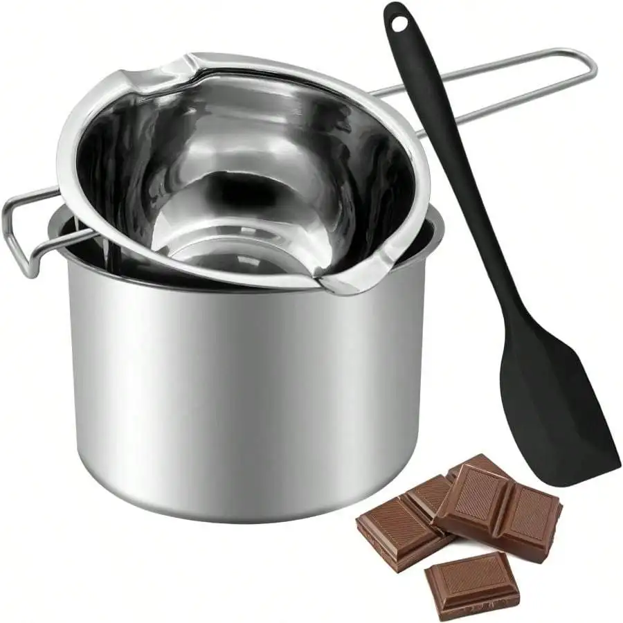 

Double Boiler Pot Set Stainless Steel Melting Pot with Silicone Spatula for Chocolate Soap Wax Candle Making 600ml 1600ml