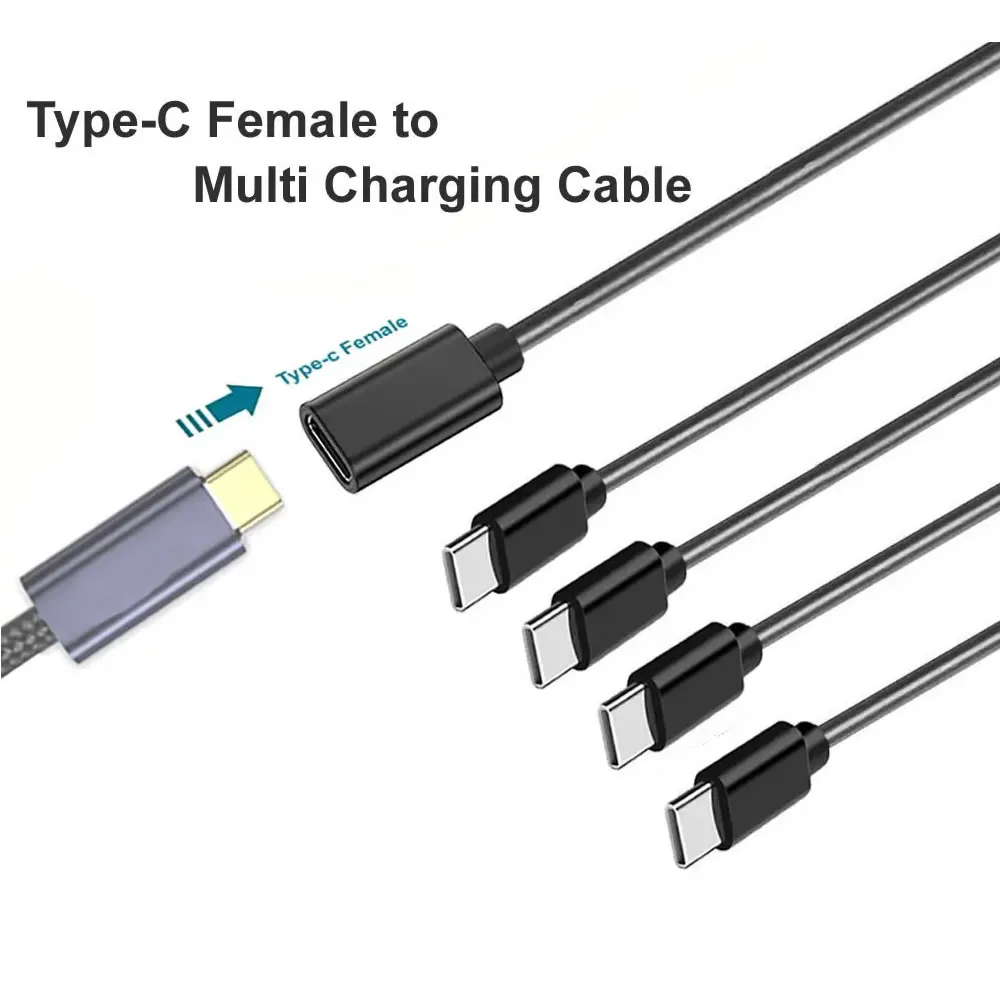 50cm 1 to 4 USB C Splitter Cable Male Female 4 Port Type C Charging Cable USB C Extension Cable Multiple Type C Hub Charger Cord