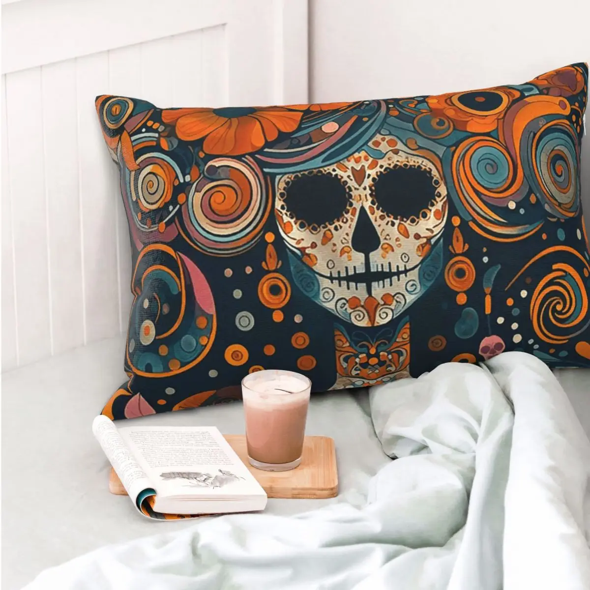 

Мексиканская подушка-наволочка с изображением девушки Катрины и сахарного черепа ко Дню мертвых, прямоугольная, декоративная, для спальни, дома, для декоративной подушки