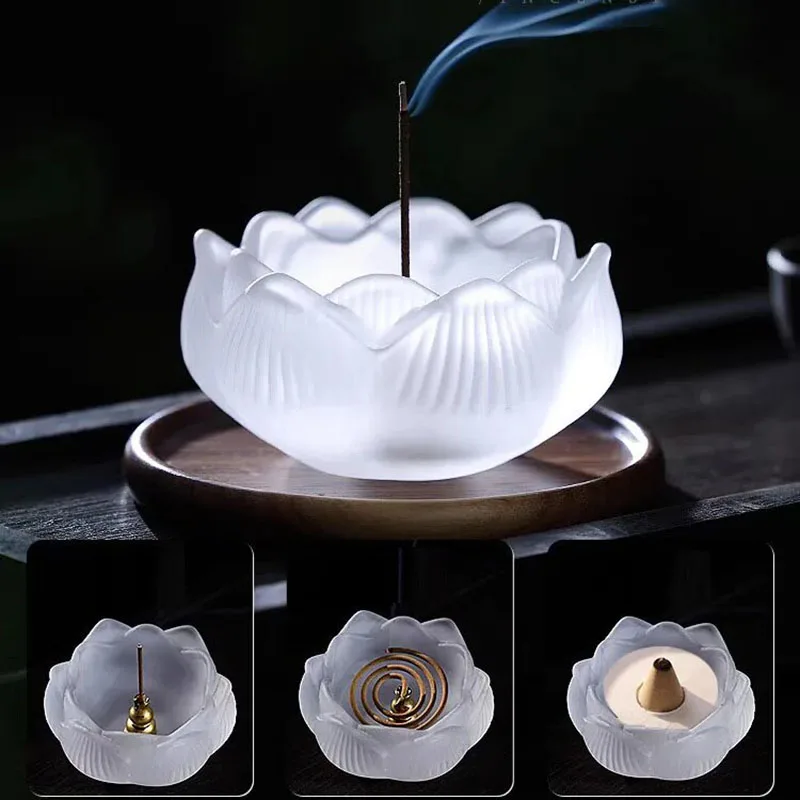 1x Crystal Candle Holder Seven-Colored Lotus Incense Burner Multi-functional Butter Lamp for Home Decor Onrmanets Ashtray