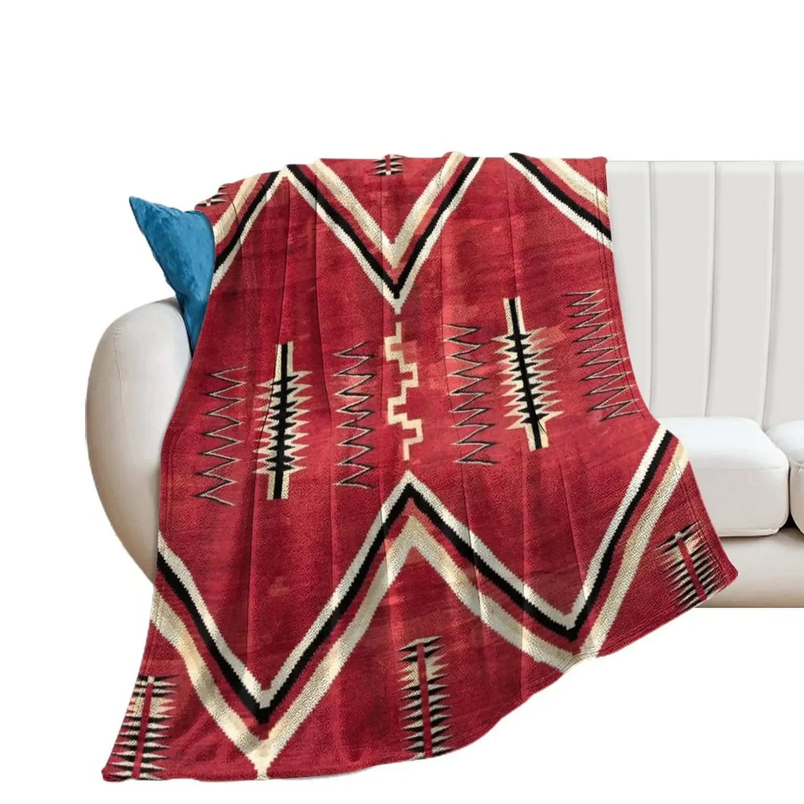 

NATIVE AMERICAN 130 YEAR OLD BLANKET - ORIGINAL COLOR DARKENED TO CANDY APPLE RED Throw Blanket anime Soft Blankets