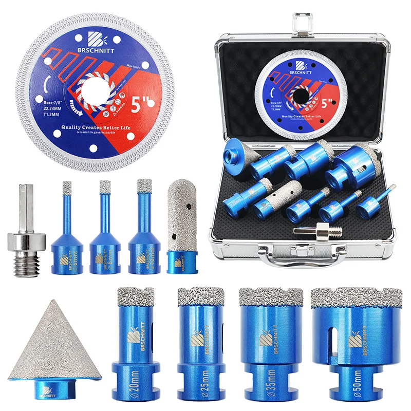 BRSCHNITT Kit de forets diamantés 11 pièces pour le perçage du céramique marbre granit scie cloche foret disque de coupe plaque de coupe