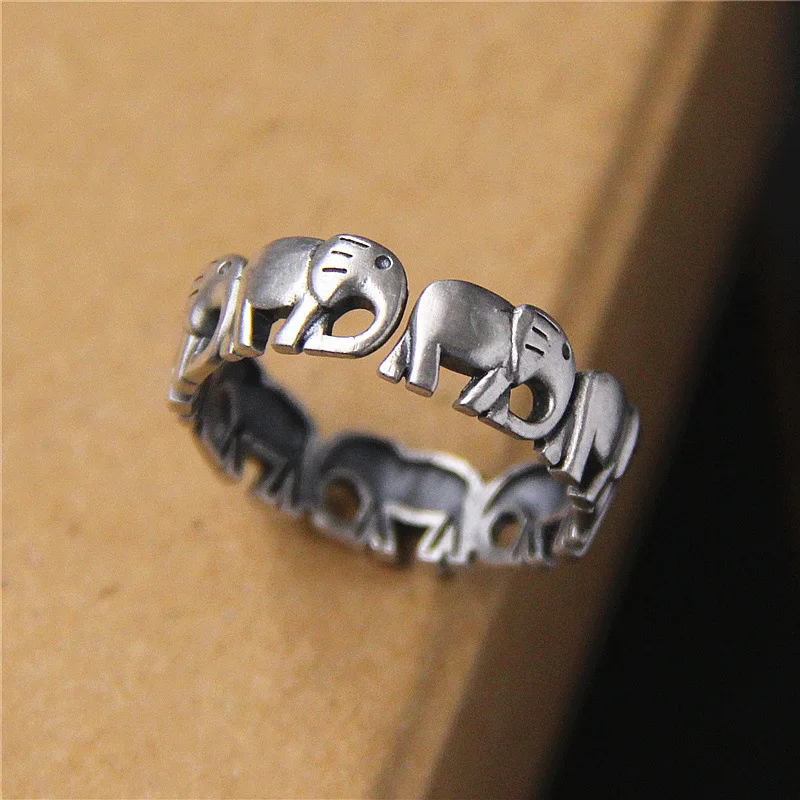 Buyee 925 Sterling Silver Female Ring Elegant Elephant Open Ring for Women Fashion Ethnic Small Fine Jewelry Circle Gift