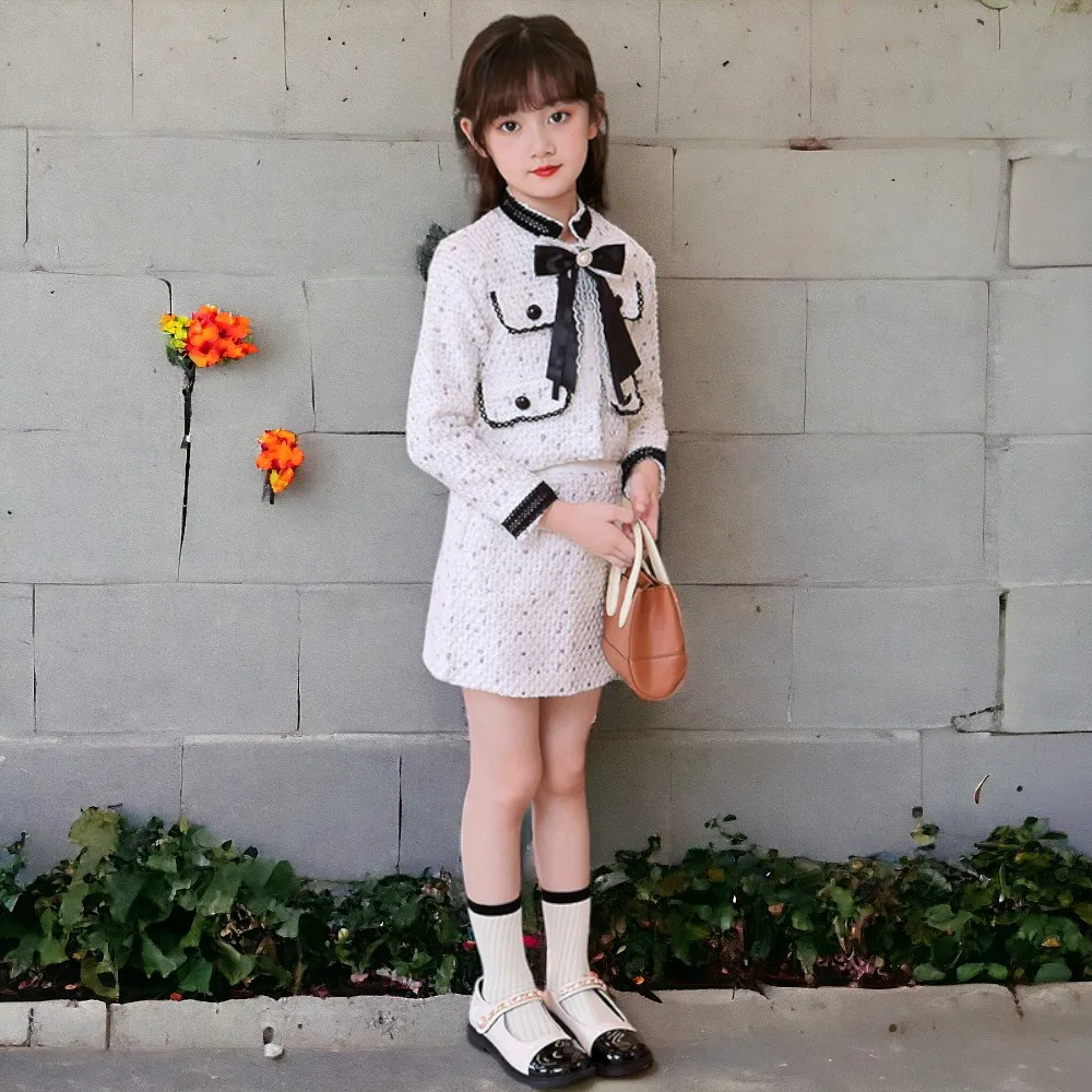 Cute Children\'s Clothing Set School Suit Baby Outfits Long Sleeve Blazer & Skirt 2pcs Spring Autumn Vestidos 4 6 7 8 10 12 Years