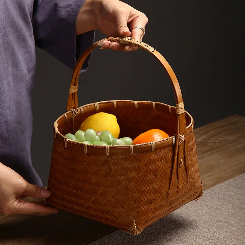 

Vintage Chinese Bamboo Woven Storage Basket, Tea Set Storage Basket as an old Basket