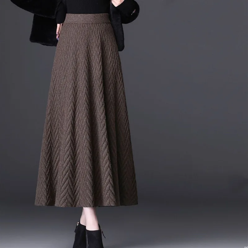 

High Waist Knitted Skirts Women Autumn Winter 2025 Fashion Loose A-Line Skirts Woman Comfortable Solid Color Ribbed Skirt Female