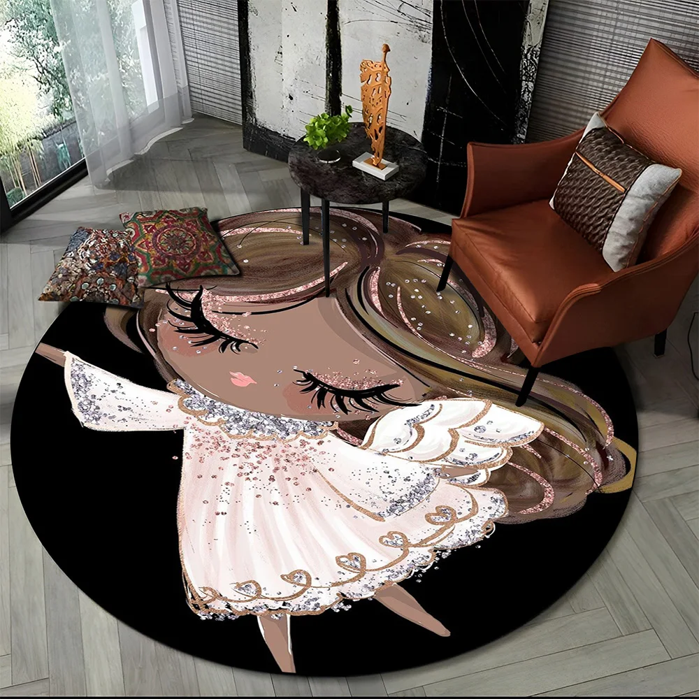 Cartoon Ballet Girl Unicorn Fairy Ballerina Round Carpet Rug for Living Room Bedroom Child Decor,Pet Area Rug Non-slip Floor Mat