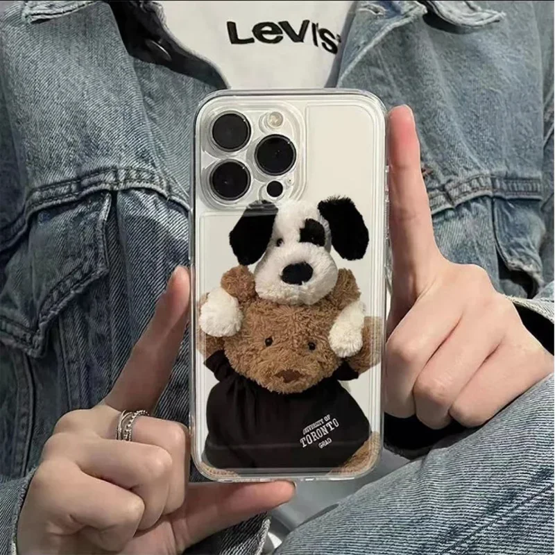 Cute Teddy Bear Doll Phone Case For iPhone 11 12 13 14 15 16 Pro Max  Mini Plus  X XS XR Clear Funda