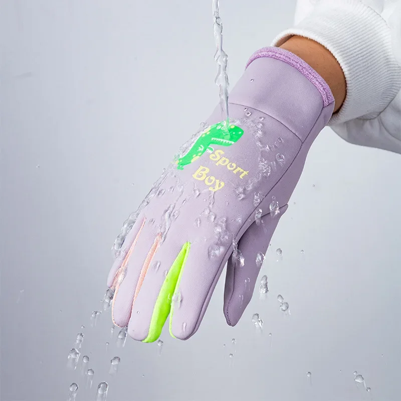 Guantes para niños fluorescentes de dibujos animados ciclismo al aire libre dinosaurio deportes cálido invierno esquí guantes impermeables a prueba de viento niños niñas