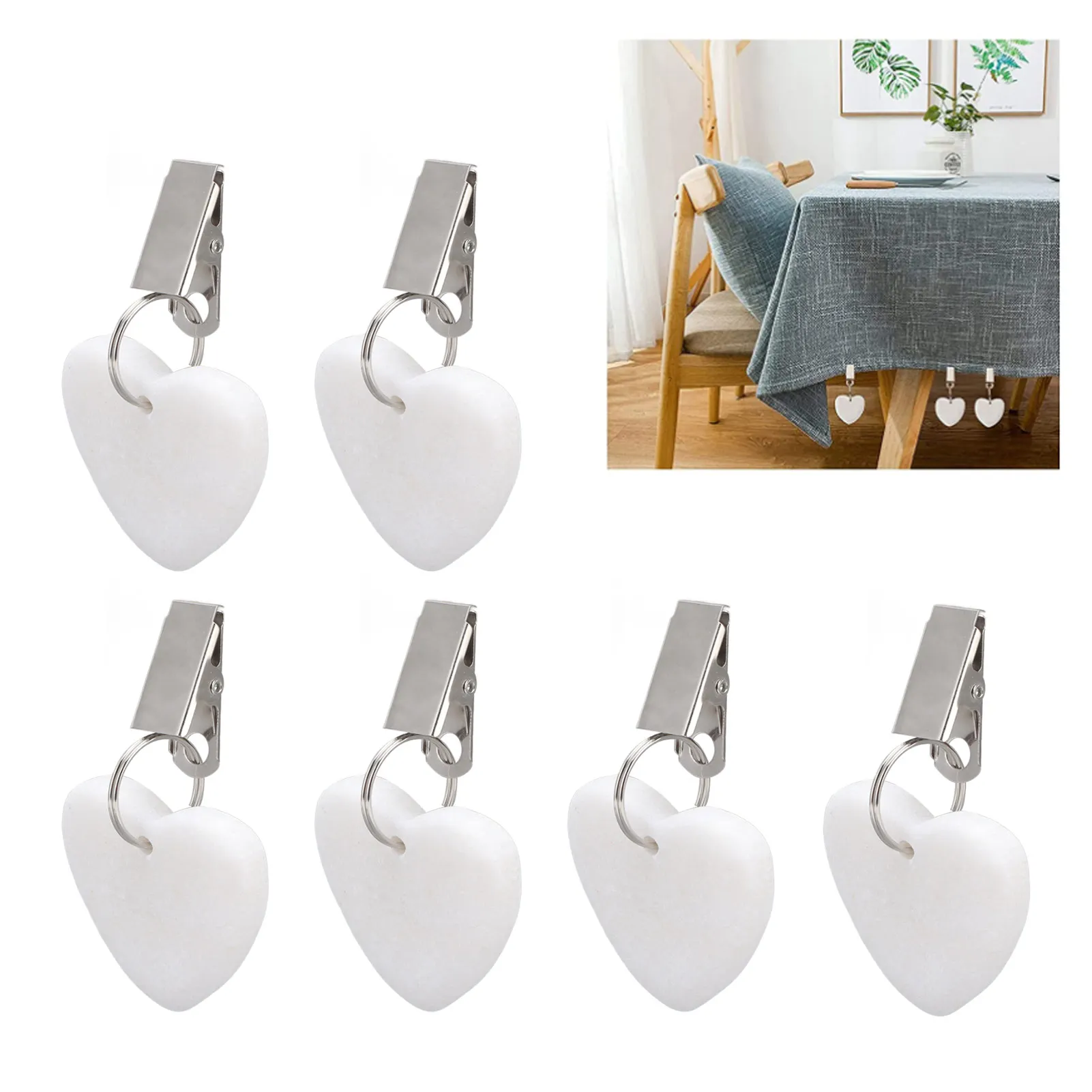 6Pcs Tablecloth Weights Marble Stainless Steel Small Size Waterproof Rustproof Durable Clip On Weights For Party Picnic