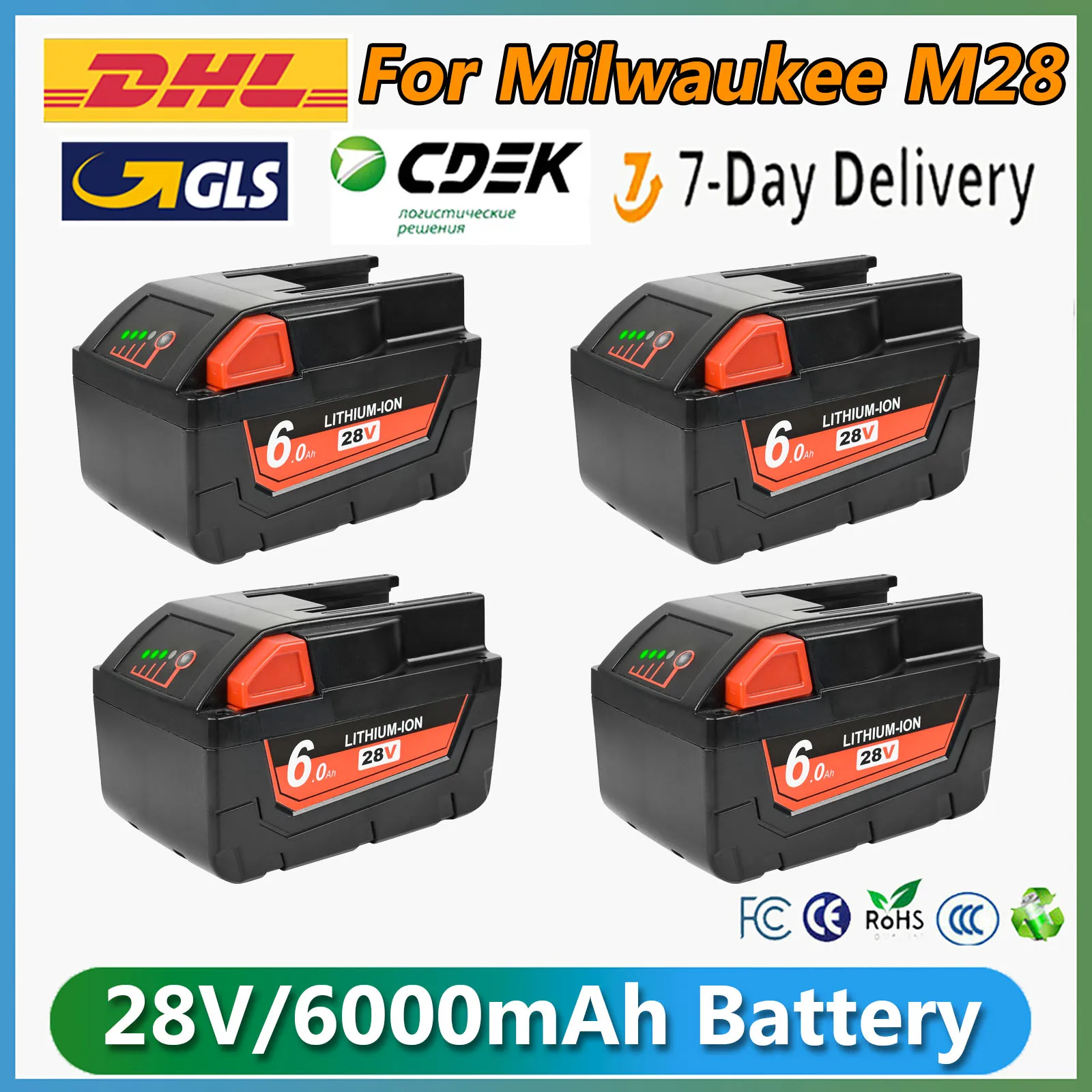 6000MAH For MILWAUKEE M28 Li-Ion Rechargerable Battery 28V M28BX M28B 48-59-2819 0730-20 Power Tool 48-11-2830 W/ LED Gauge