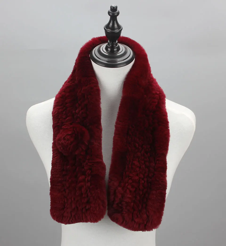 Frauen Stricken Echt Rex Kaninchen Pelz Schal Dame Fashion Floral Rex Kaninchen Pelz Schalldämpfer Heißer Winter Warme Natürliche Pelz Schals neue Stil – Detail 32