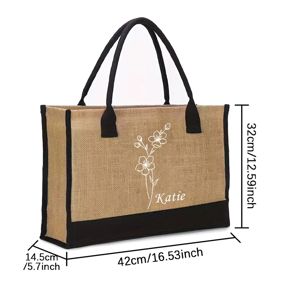 Personalized Customized Name Linen Shopper Tote Vintage Women Shopping Bags Portable Eco Summer Beach Bag Fashion Handbags