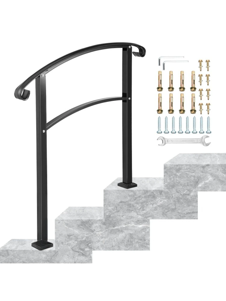 3 Step Transition Handrail Matte Staircase with Installation Kit Outdoor Step Handrail (Non-Adjustable)