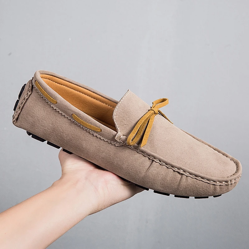 

New Handmade Beanie Shoes for Couples Trendyy British Style Casual Slip-On Driving Large Size Suede Leather Footwear