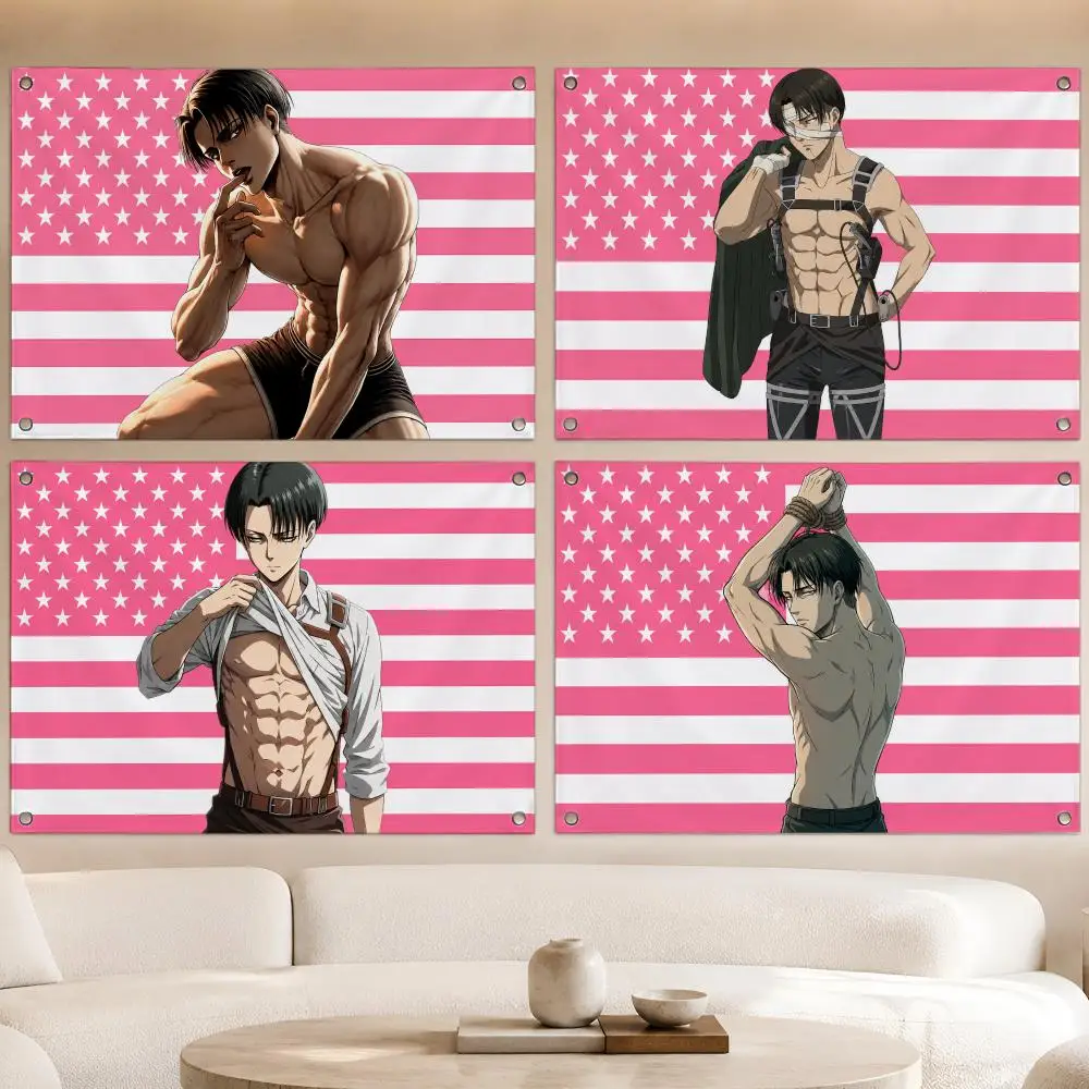 Anime Character L-Levi Ackerman Flags Fan Banner Tapestry Wall Hanging Garage BarDorm Camp Party Outdoor Home Decor Gift