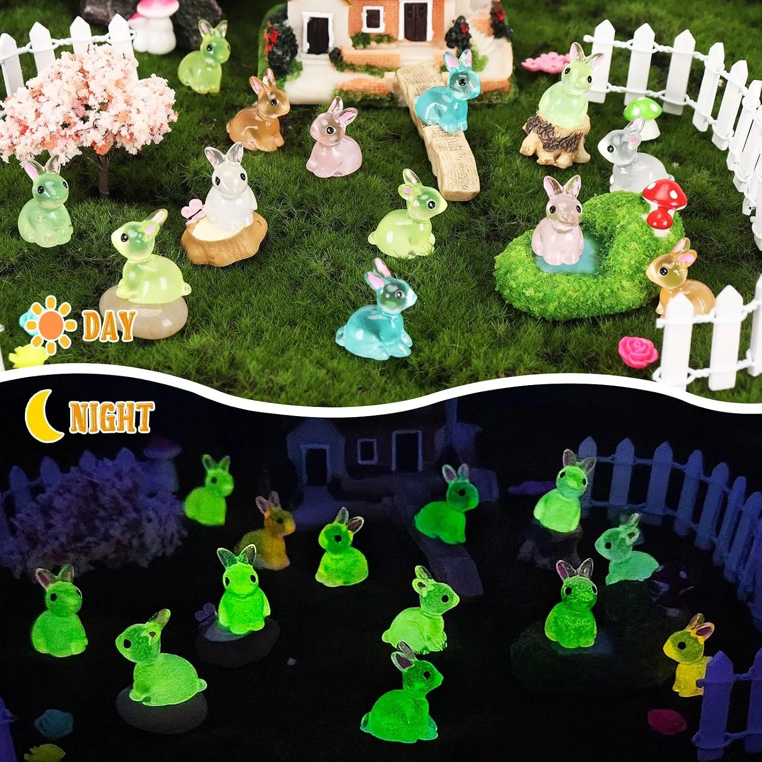 25pcs Luminous Rabbit Figurine Mini Bunnies Ornaments Crafts Gift for Desk Pot Landscape Garden Home Decoration Accessories