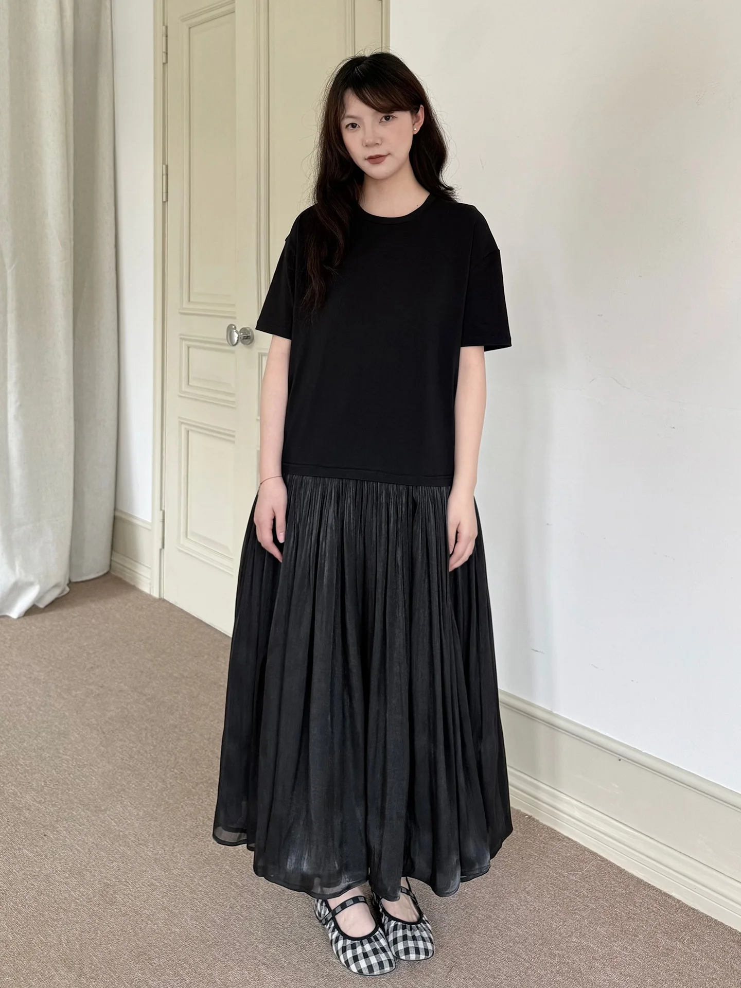 

Low Waist Pure Color Skirt Heavyweight Fabric Mountain Dark Series Draping Gored Dress Cotton H Version Casual Short Sleeve