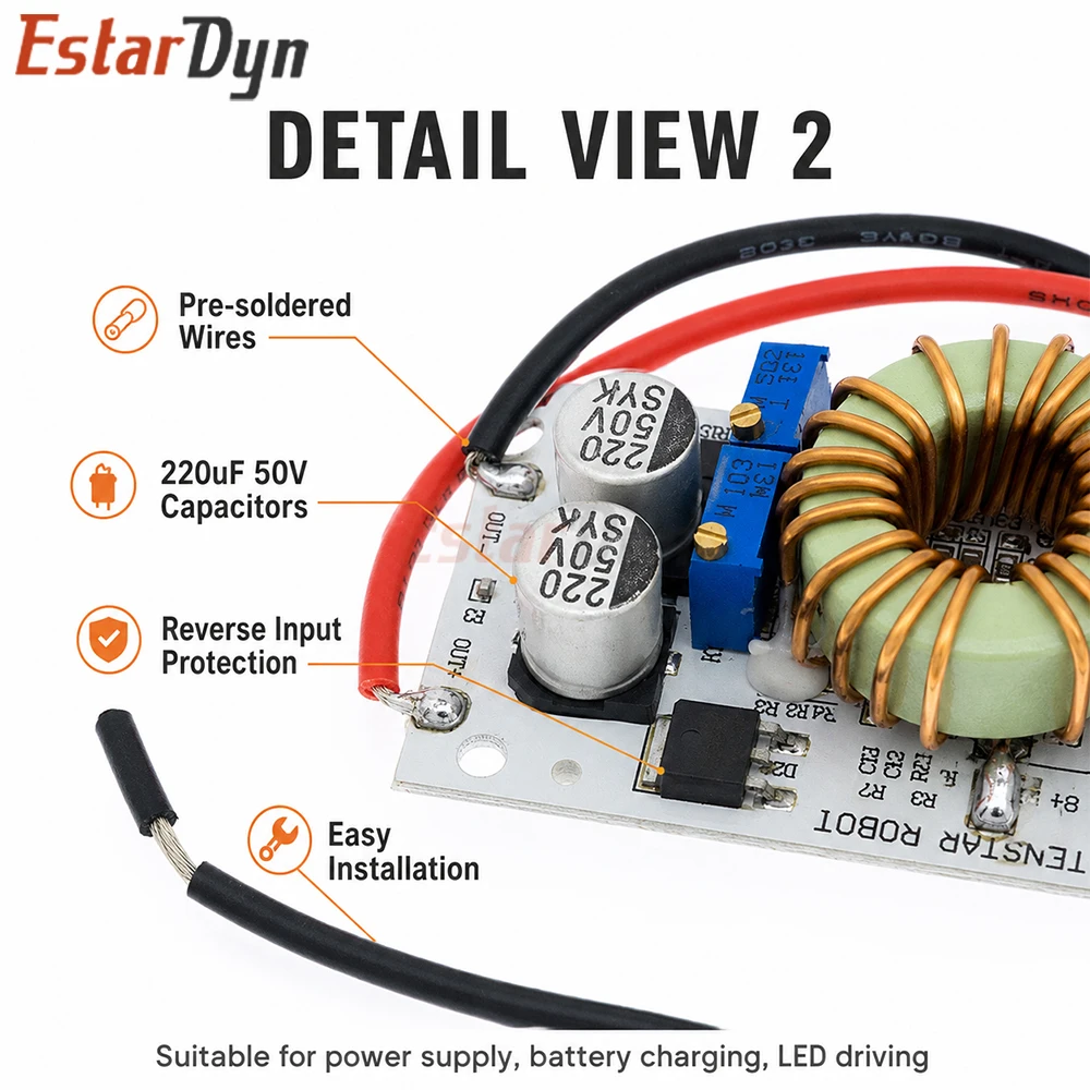 Estardyn 250W DC-DC Boost Converter 8.5-48V to 10-50V CC CV Step Up Voltage Regulator LED Driver Module Aluminum Substrate - view 5