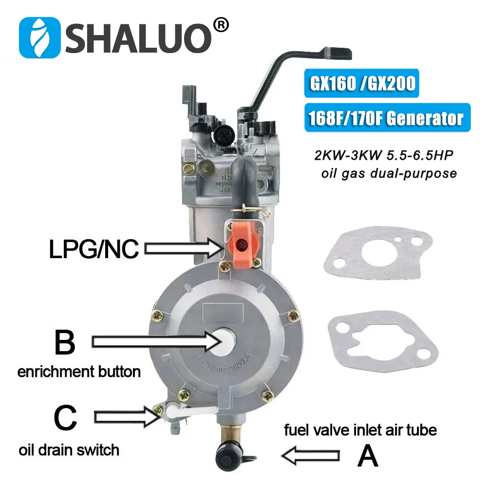 New 3KW 168F 170F Gasoline Generator LPG Carburetor Dual Fuel LPG NC Gas Carburetor Conversion Kit For Generator Parts 6.5HP
