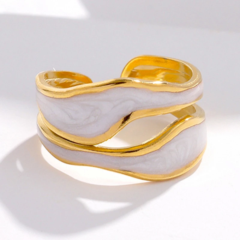 Anillos de dedo chapados en oro de 18K irregulares minimalistas para mujer, anillo de acero inoxidable, anillos de apertura ajustables, joyería de