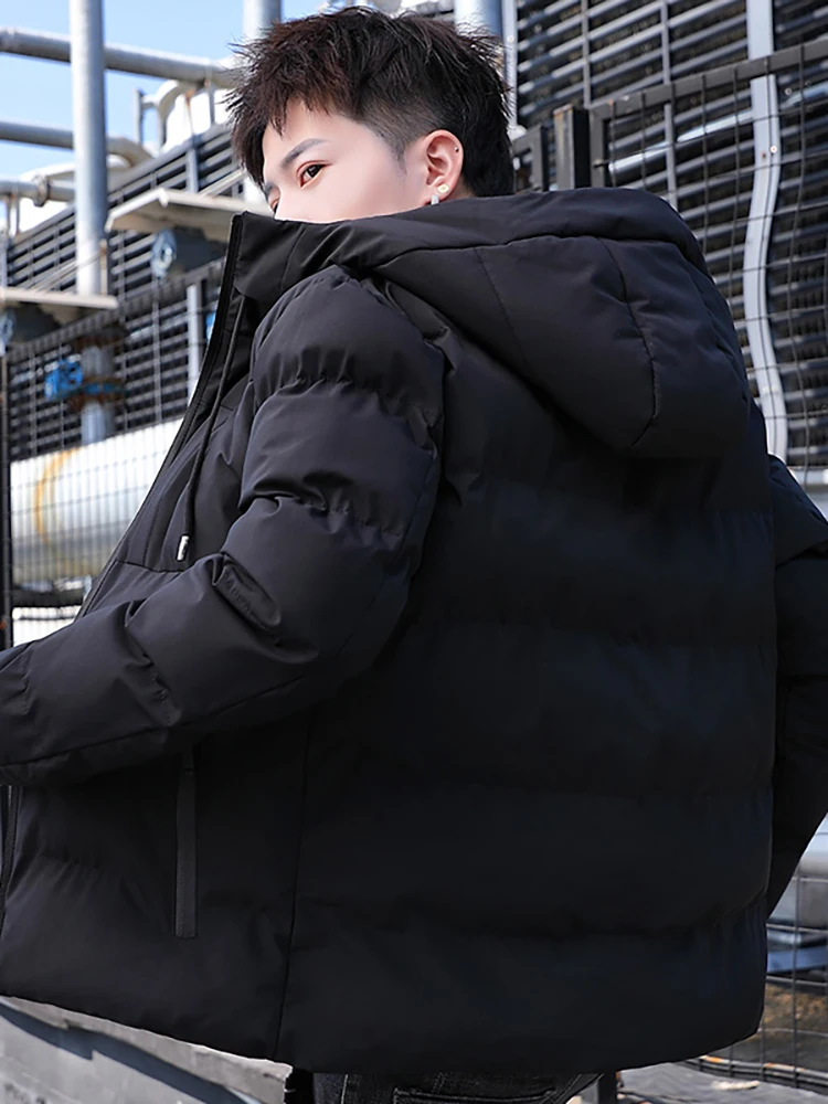 

Мужская утепленная зимняя куртка из хлопка, стеганое пальто с капюшоном на молнии, молодежная модная теплая куртка